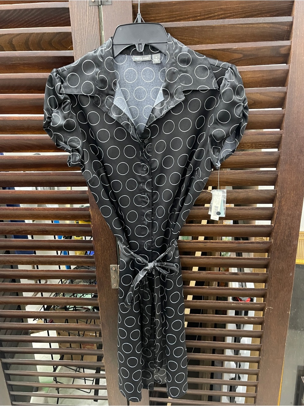 Apt. 9 Black Dress with White Polka Dots - Tie Waist Midi
